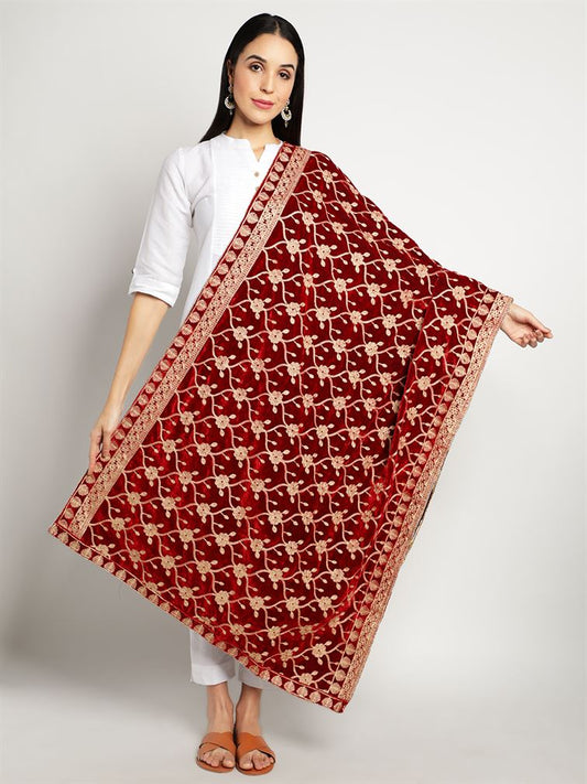 Red Zari Work Velvet Shawl