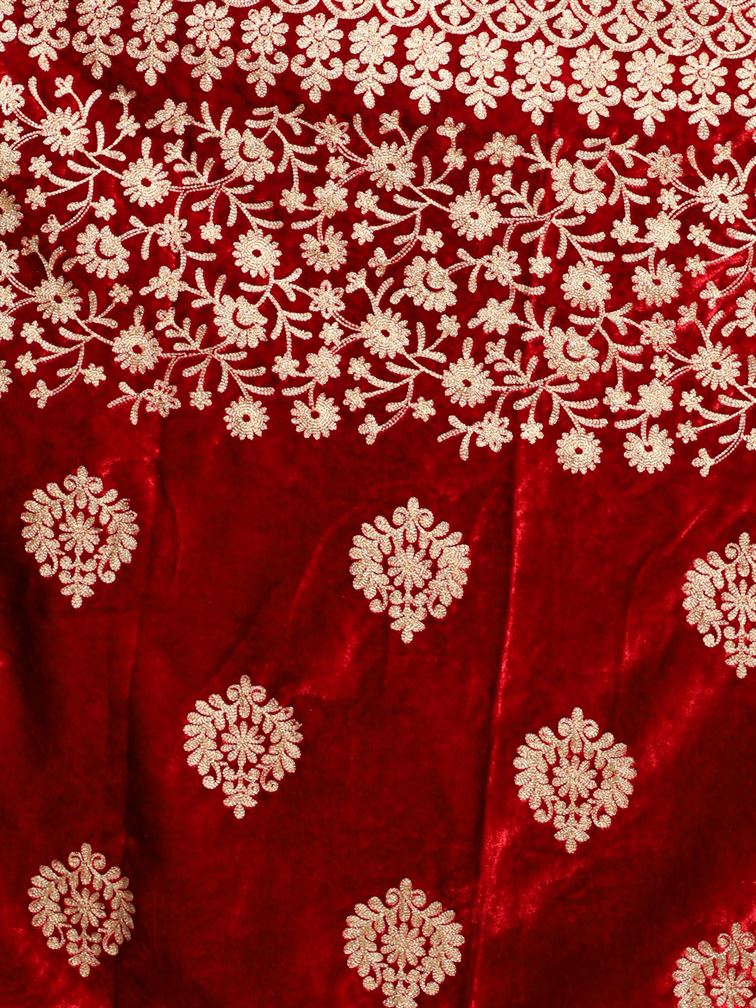 Red Zari Work Velvet Shawl