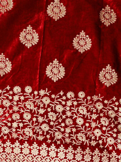 Red Zari Work Velvet Shawl