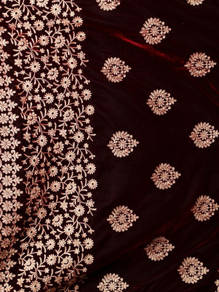 Maroon Zari Work Velvet Shawl