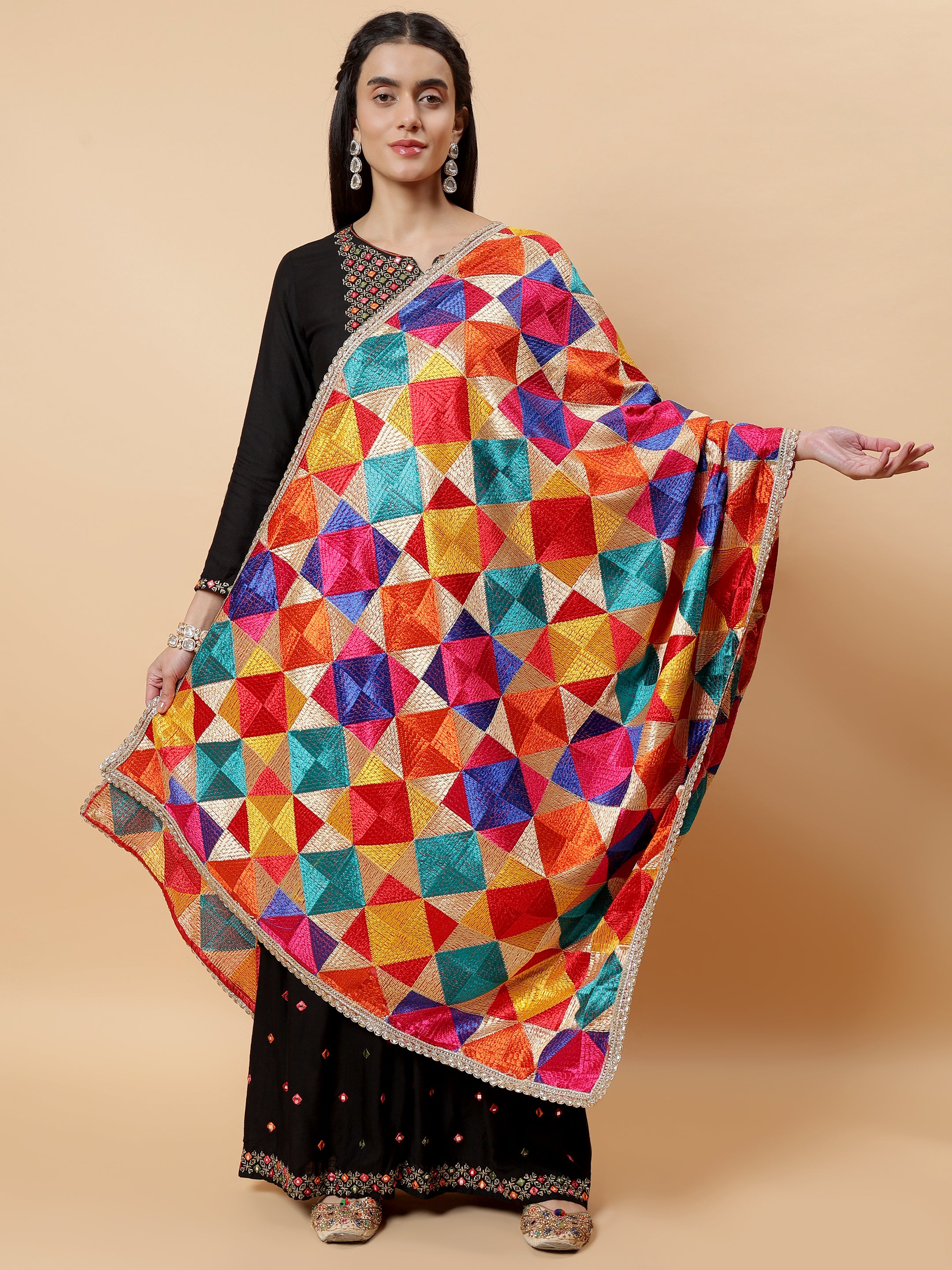 Handmade Multicolour Phulkari Bagh Dupatta