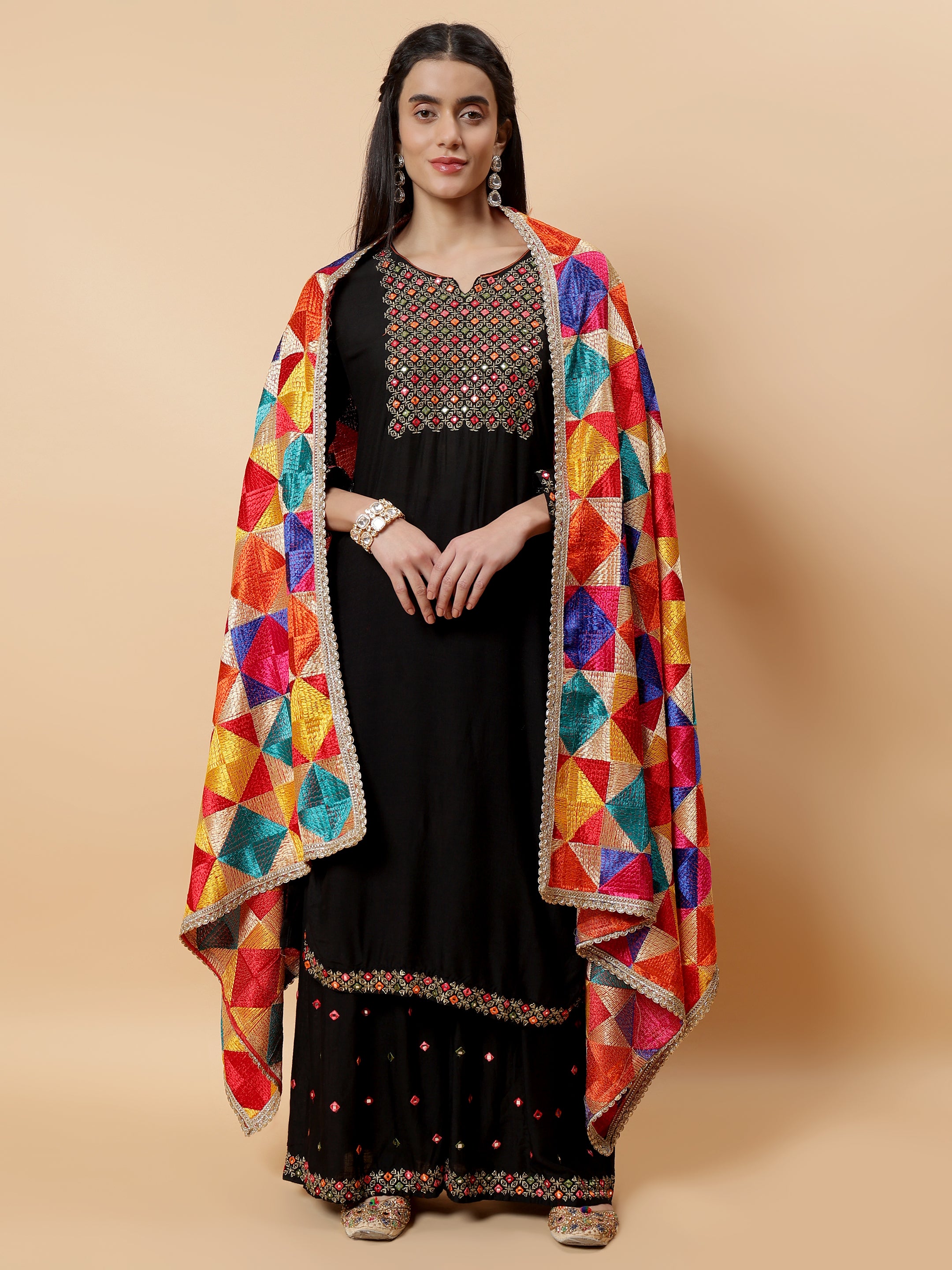 Handmade Multicolour Phulkari Bagh Dupatta