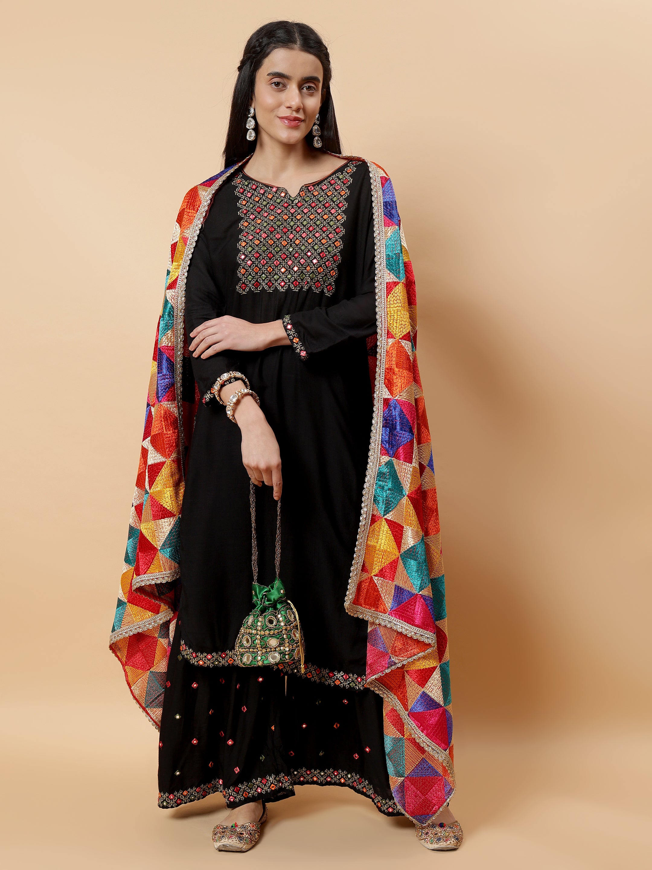 Handmade Multicolour Phulkari Bagh Dupatta