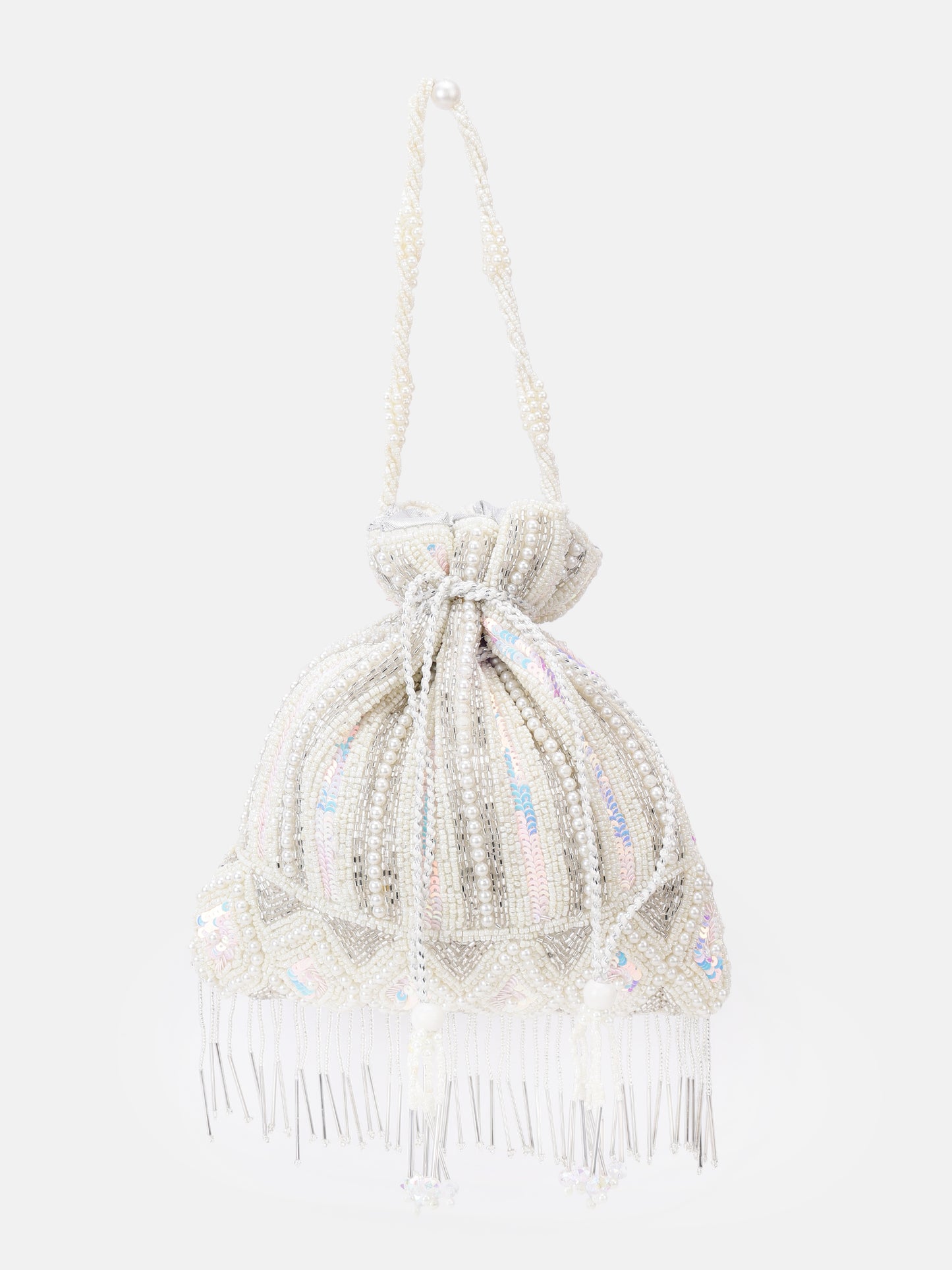 White and Silver Embellished Potli bag