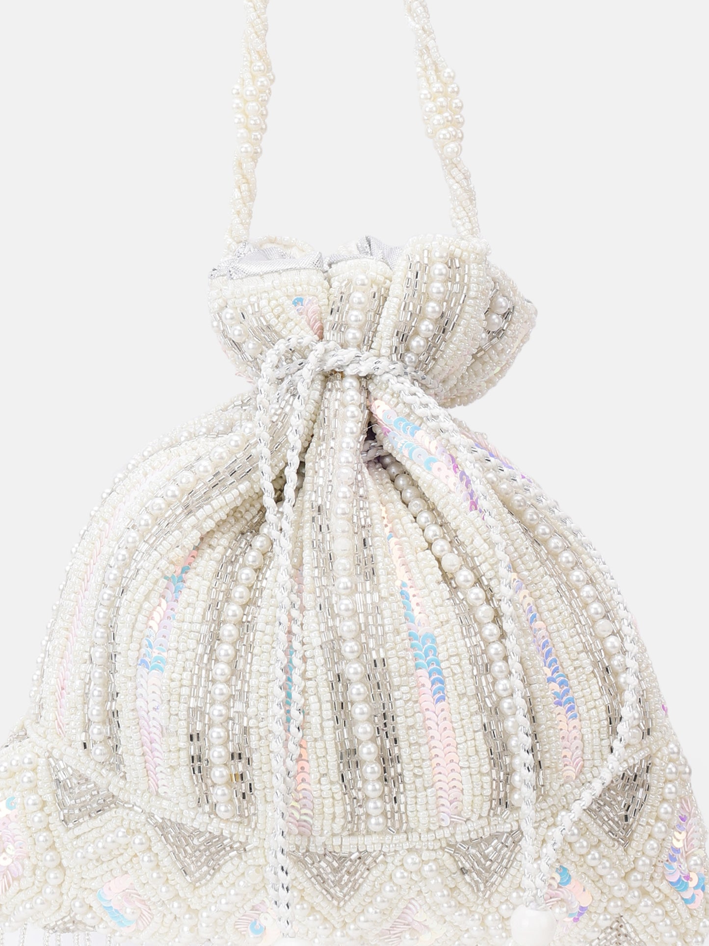White and Silver Embellished Potli bag