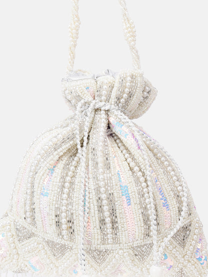 White and Silver Embellished Potli bag