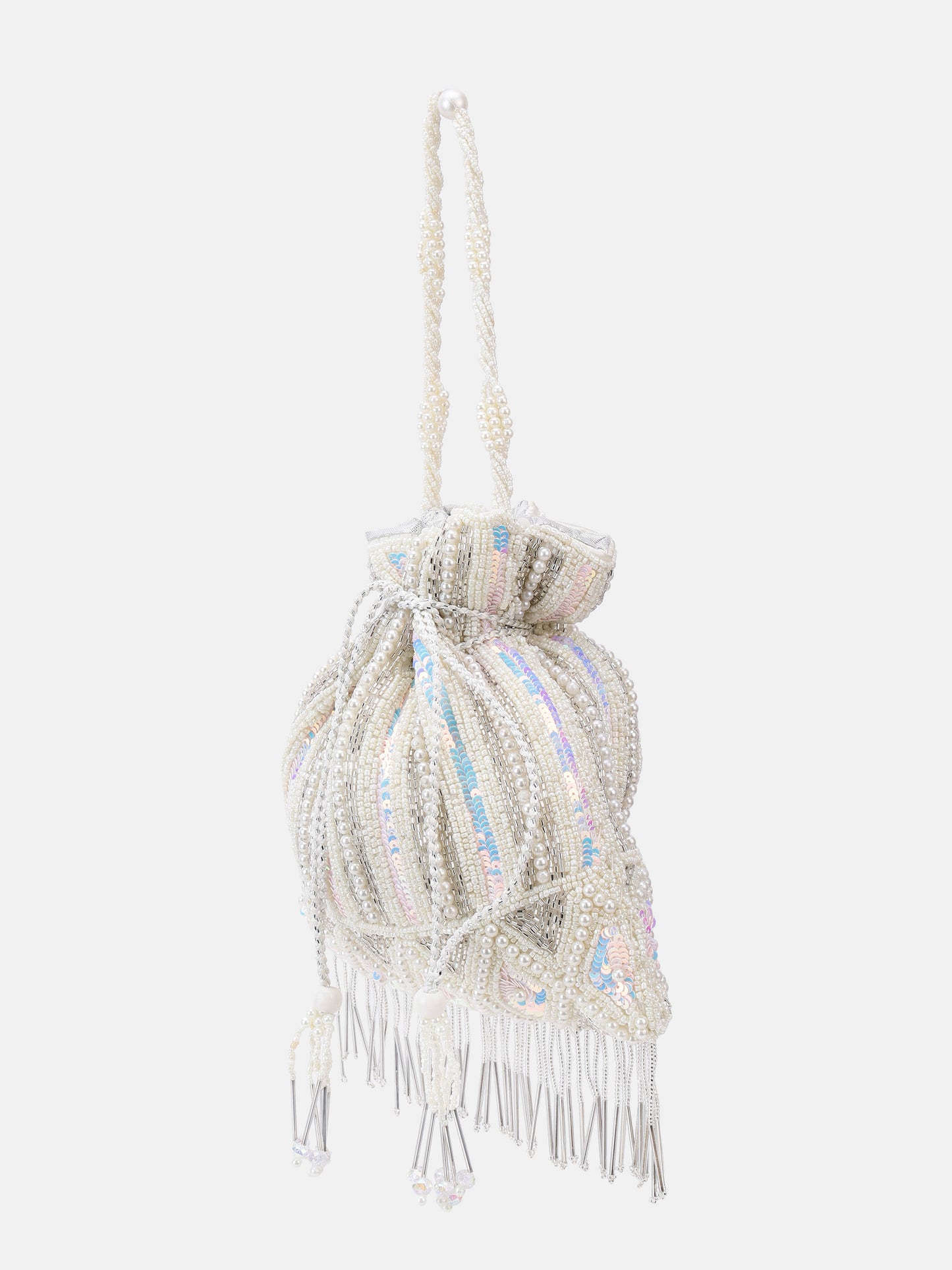 White and Silver Embellished Potli bag
