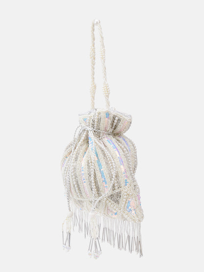 White and Silver Embellished Potli bag