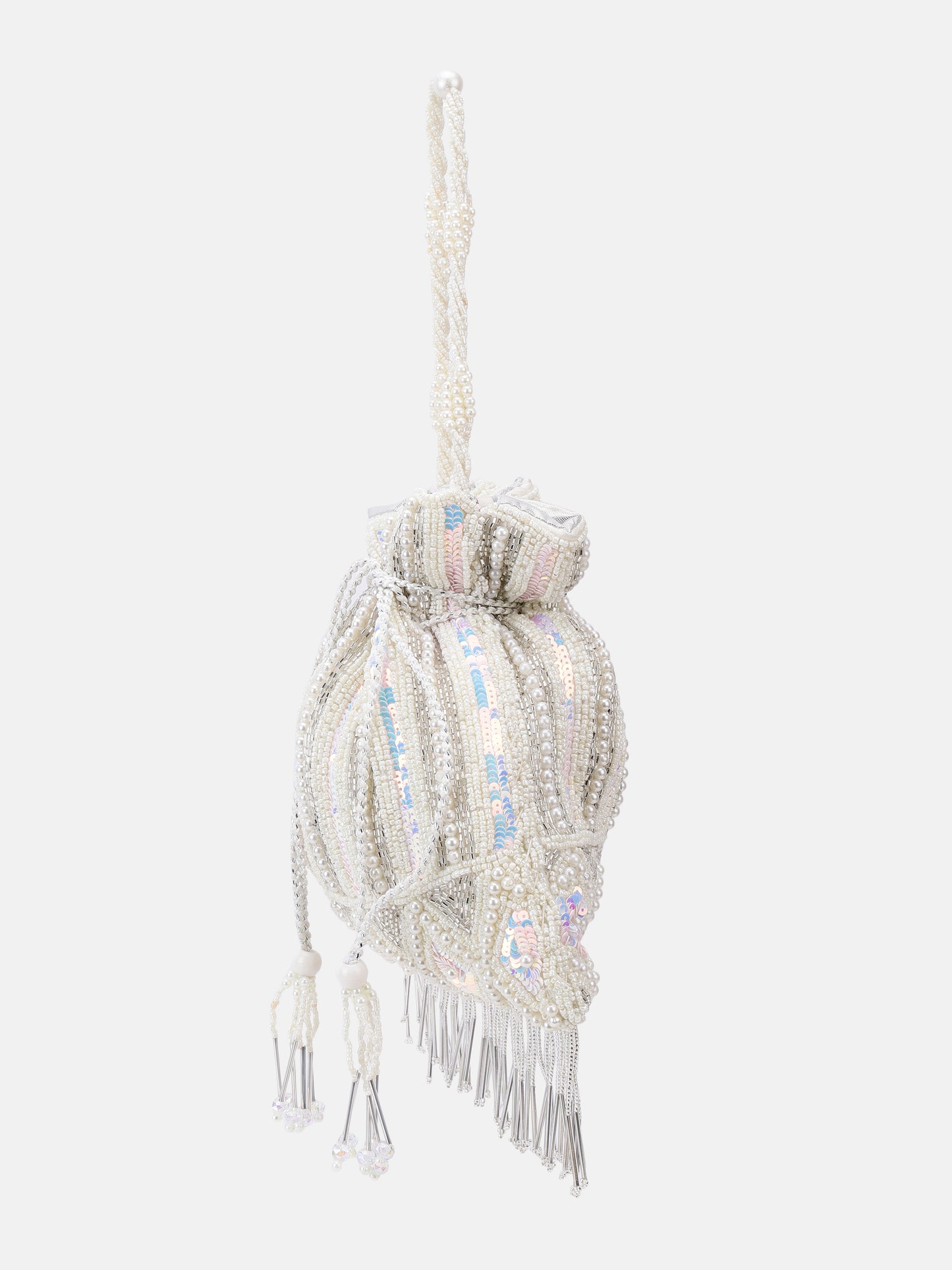 White and Silver Embellished Potli bag