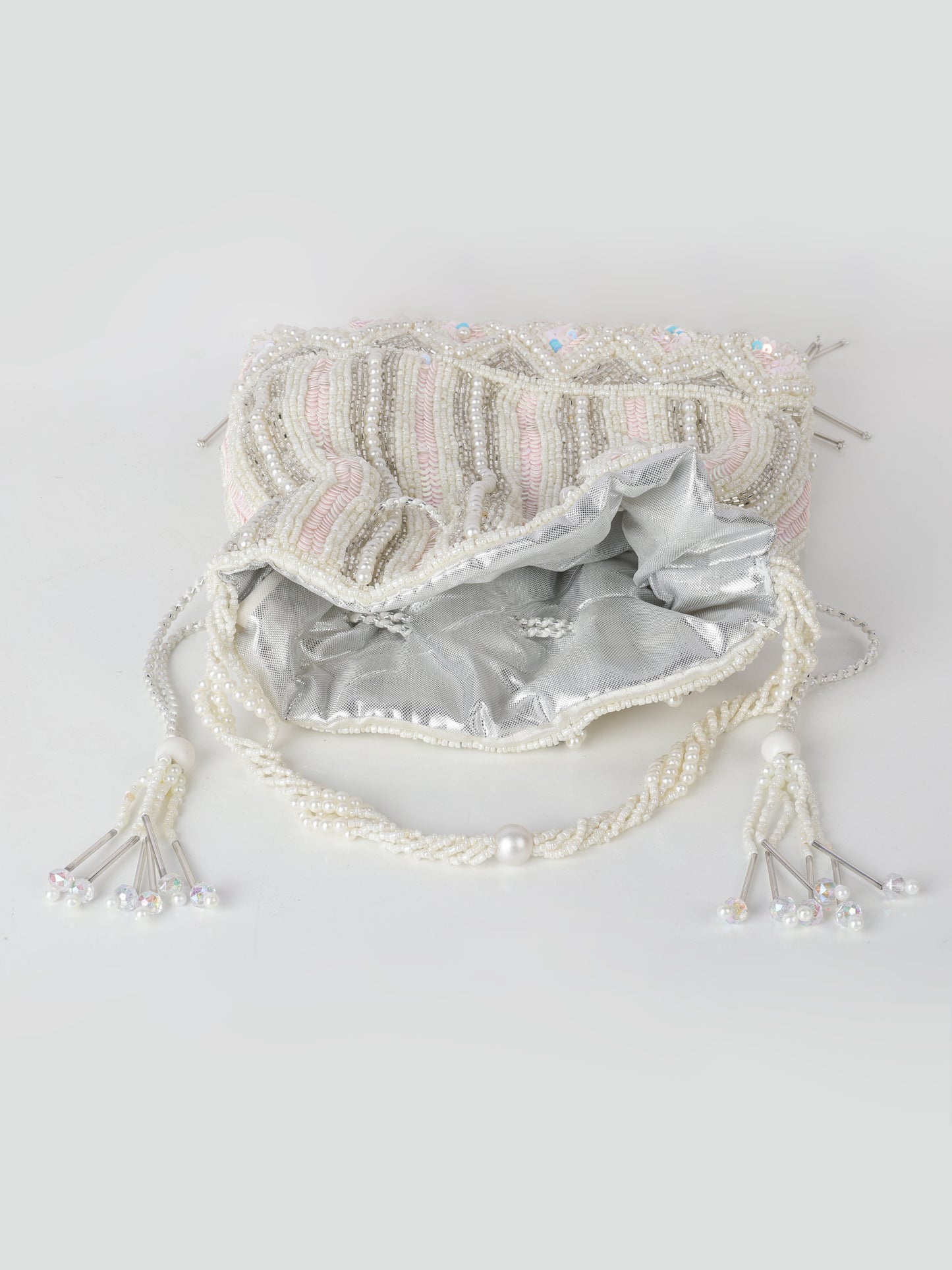 White and Silver Embellished Potli bag