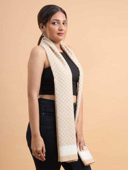 Beige Lattice Geometric 100% Viscose Scarf