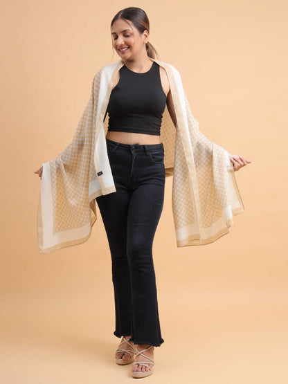 Beige Lattice Geometric 100% Viscose Scarf