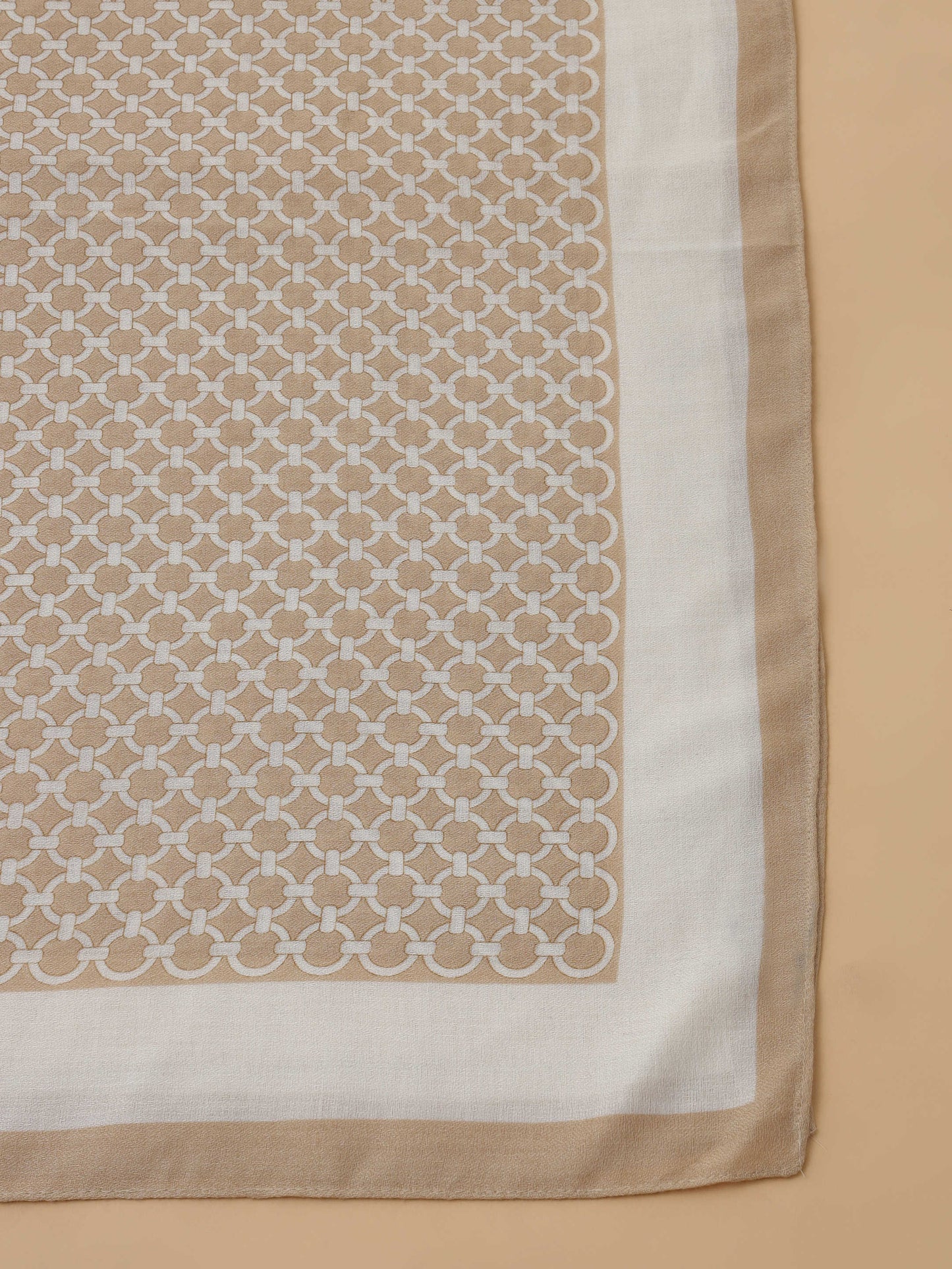 Beige Lattice Geometric 100% Viscose Scarf
