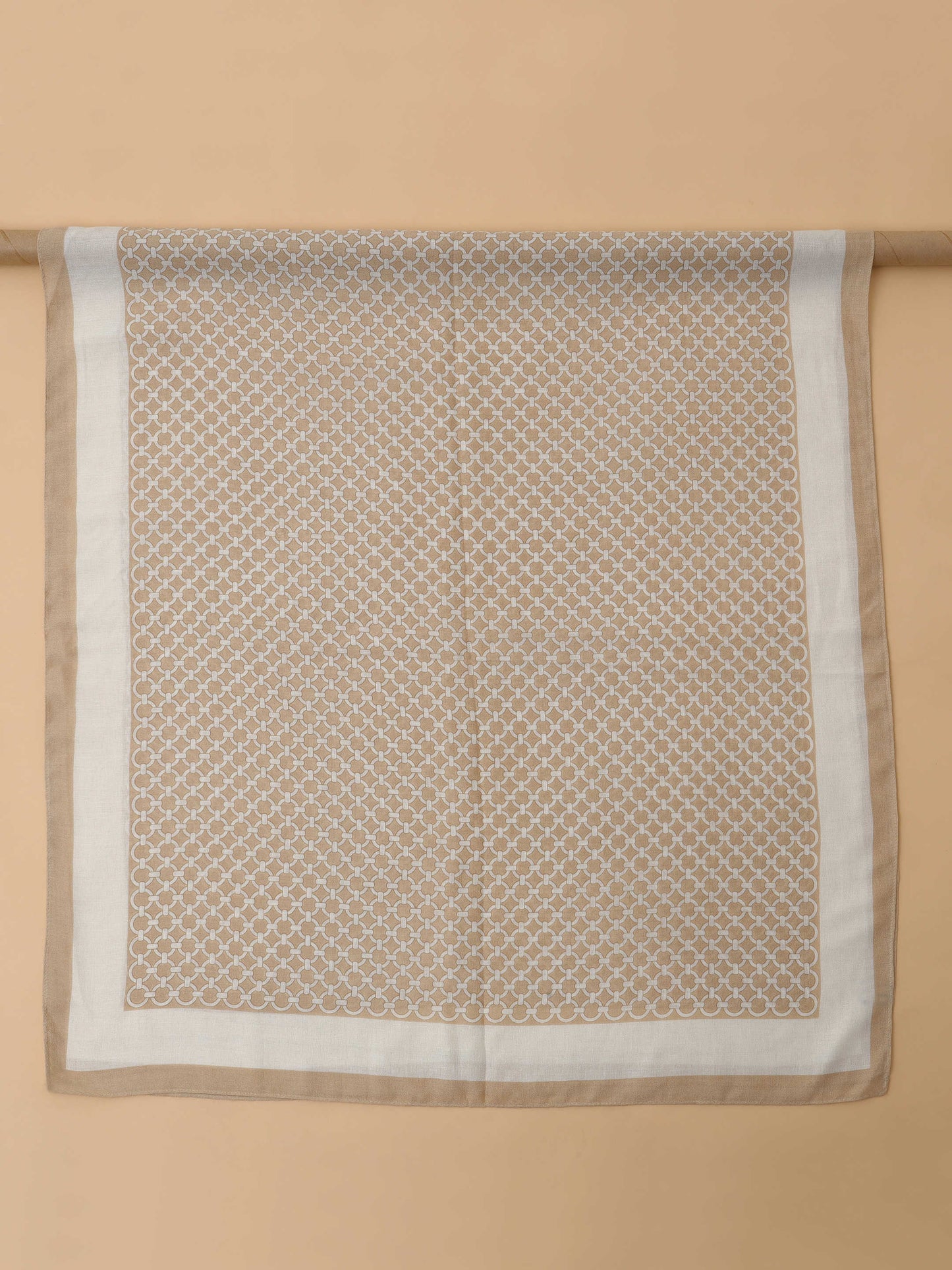 Beige Lattice Geometric 100% Viscose Scarf