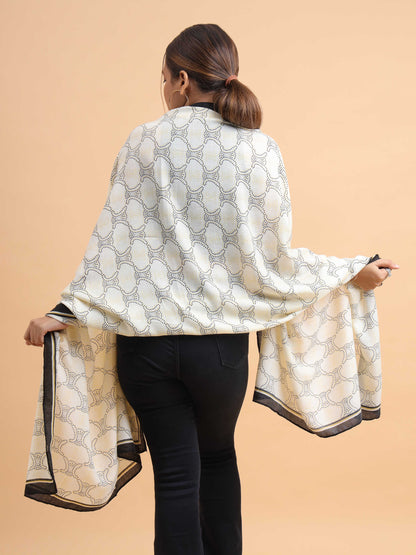 Black & Golden Yellow Dotted Geometric 100% Viscose Scarf