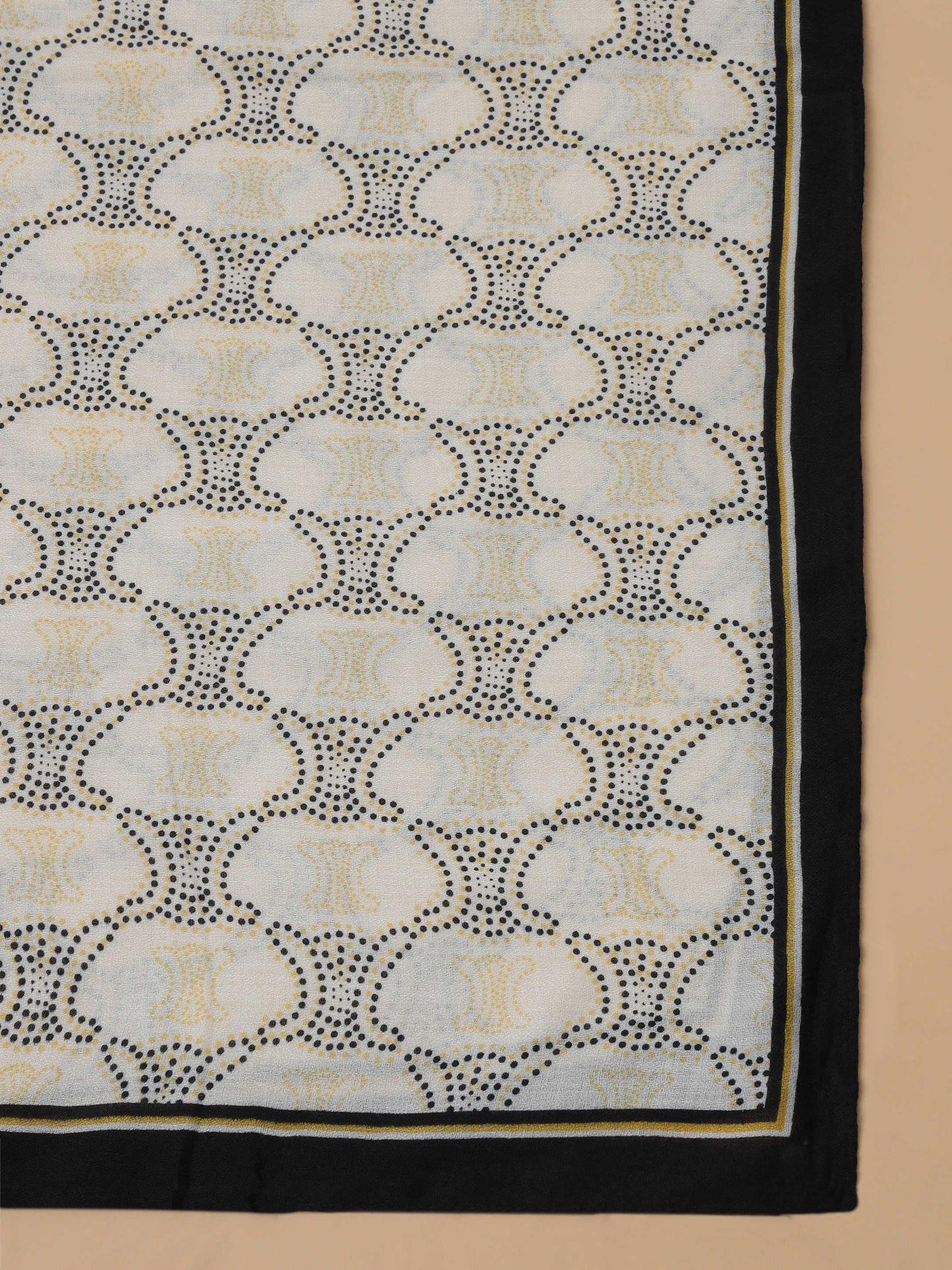 Black & Golden Yellow Dotted Geometric 100% Viscose Scarf