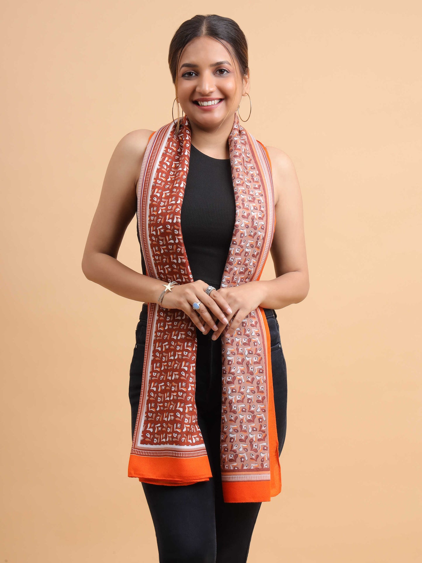 Rust Orange Dual-Tone Geometric 100% Viscose Scarf