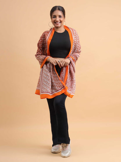 Rust Orange Dual-Tone Geometric 100% Viscose Scarf