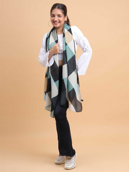Black Teal Checkered 100% Viscose Scarf