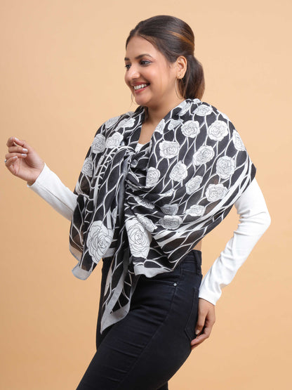 Black & White Floral Lattice 100% Viscose Scarf