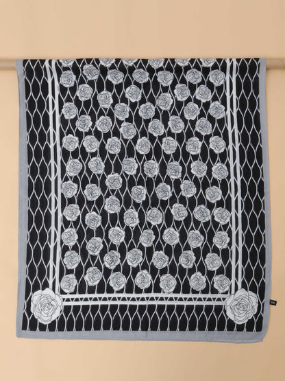 Black & White Floral Lattice 100% Viscose Scarf