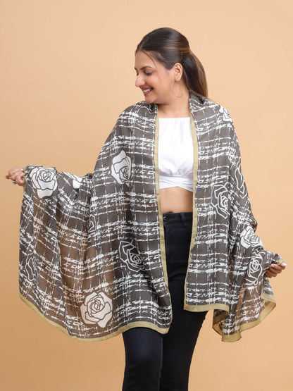 Black & White Rose Grid 100% Viscose Scarf
