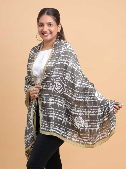 Black & White Rose Grid 100% Viscose Scarf