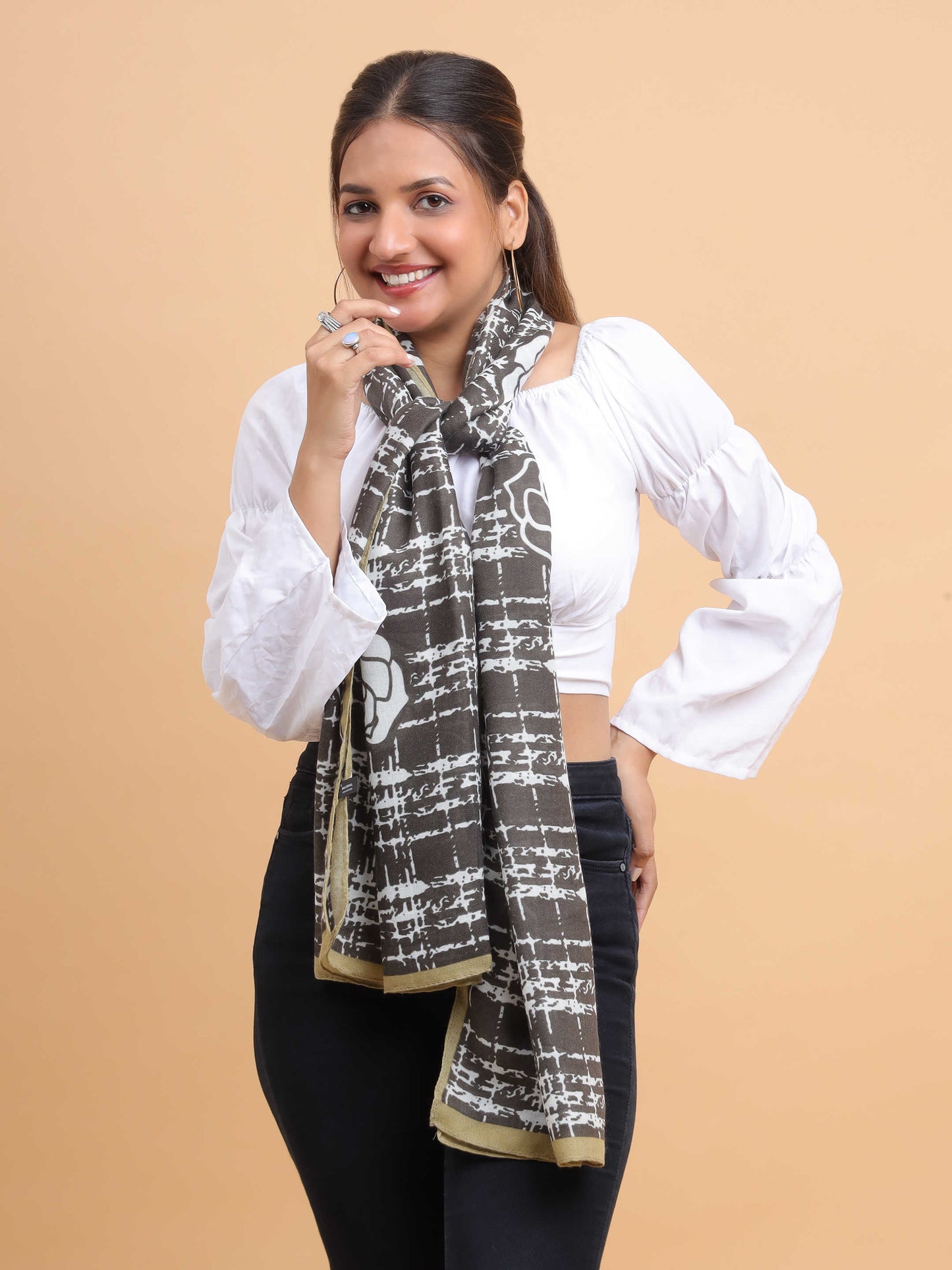 Black & White Rose Grid 100% Viscose Scarf