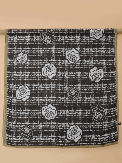 Black & White Rose Grid 100% Viscose Scarf
