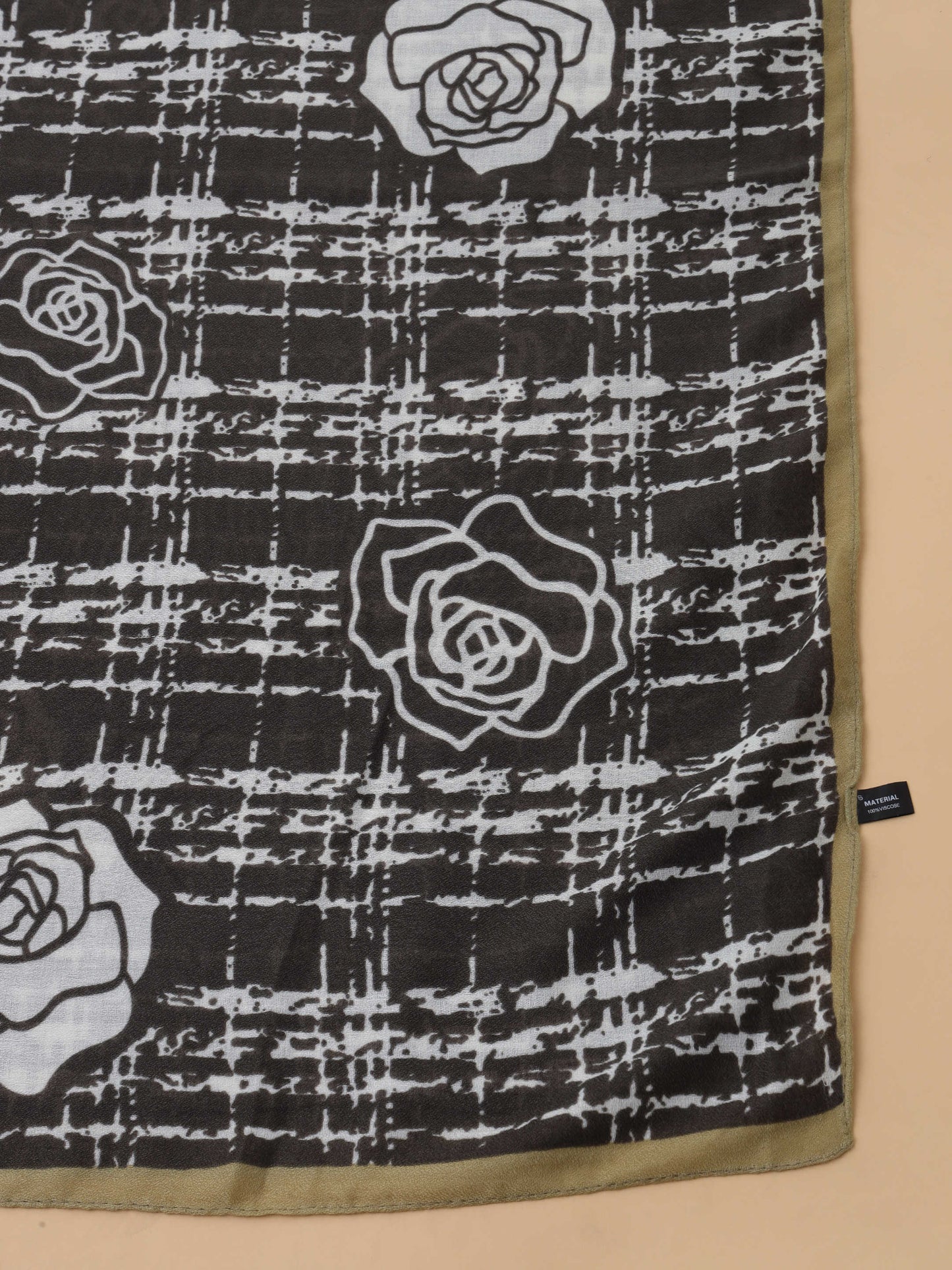 Black & White Rose Grid 100% Viscose Scarf