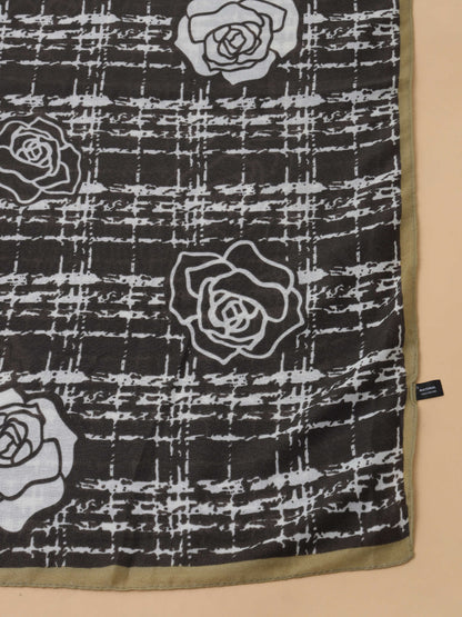 Black & White Rose Grid 100% Viscose Scarf