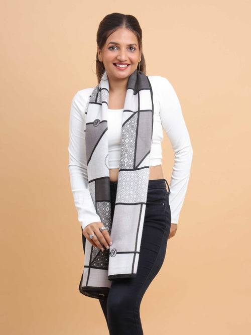 Black & Grey Abstract Geometric 100% Viscose Scarf