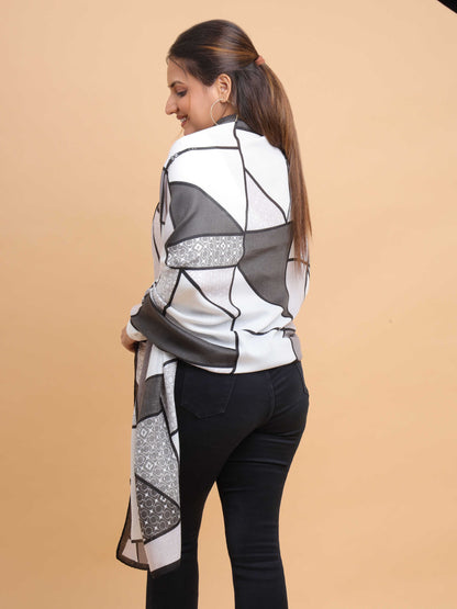 Black & Grey Abstract Geometric 100% Viscose Scarf