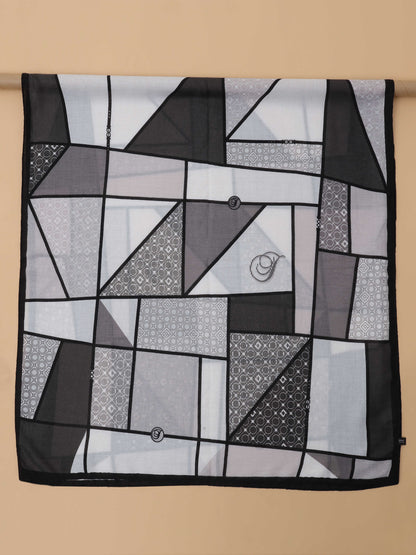 Black & Grey Abstract Geometric 100% Viscose Scarf