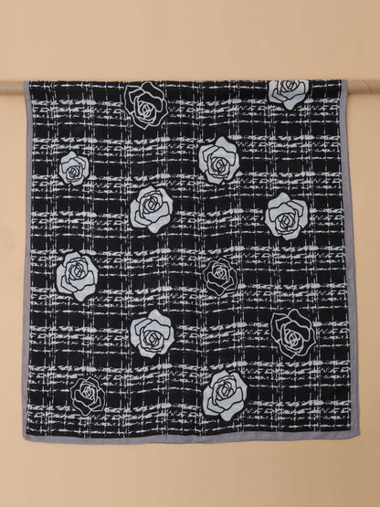 Black & Grey Rose Grid 100% Viscose Scarf