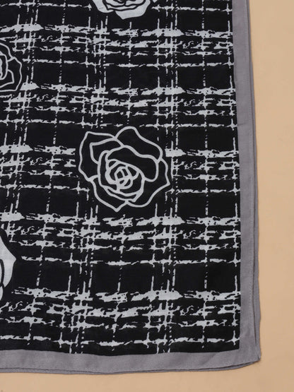 Black & Grey Rose Grid 100% Viscose Scarf