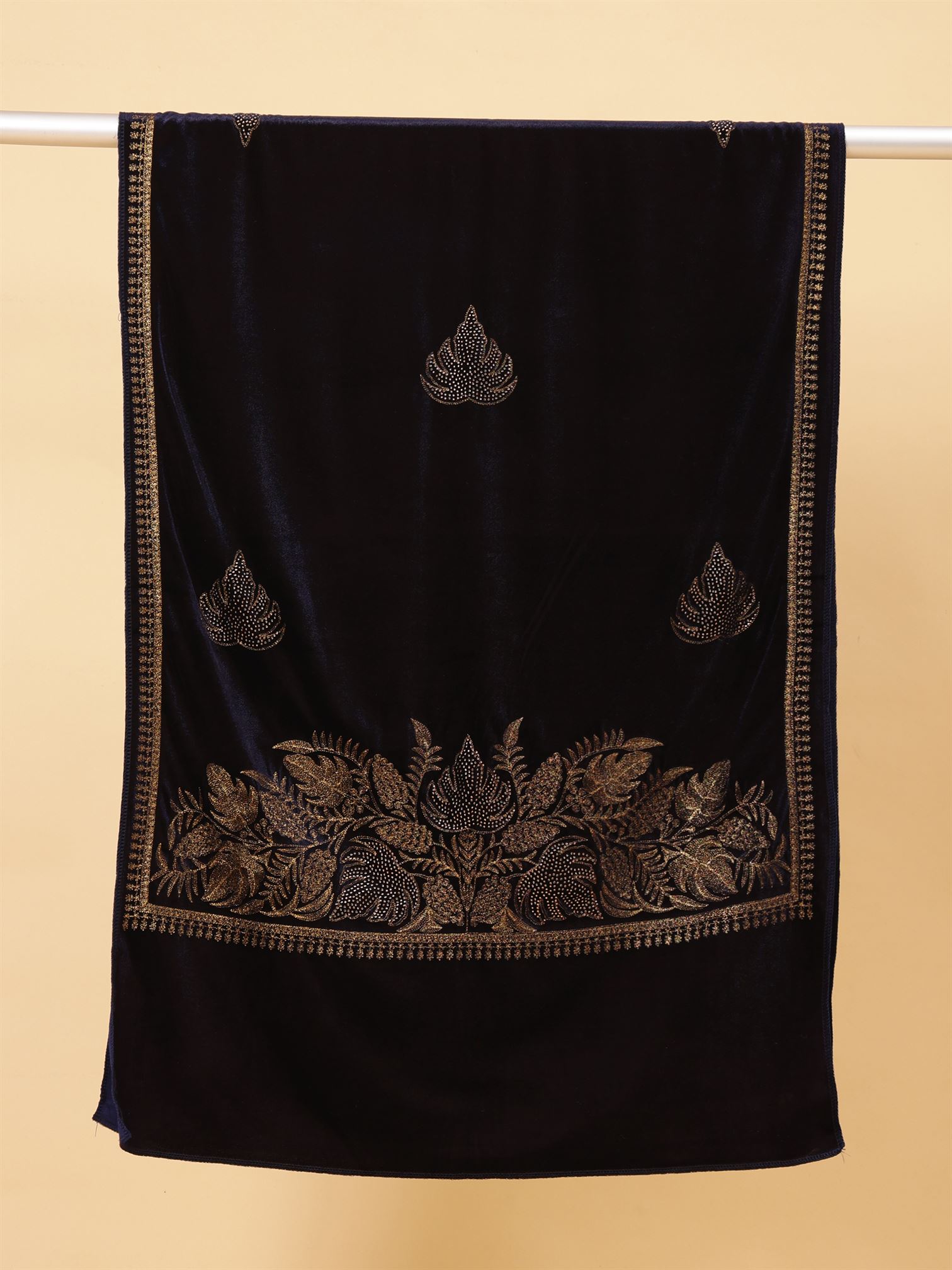 Blue Embroidered Velvet Stole - MCHSVD1601BL