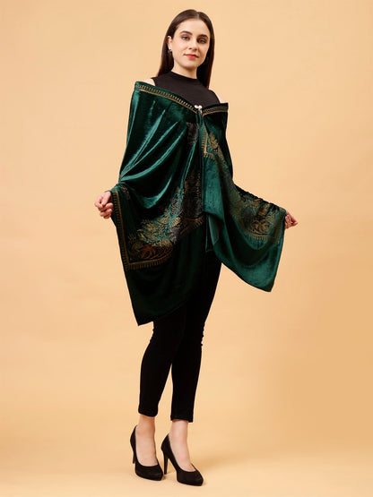 Emerald Green Embroiered velvet stole - MCHSVD1601G
