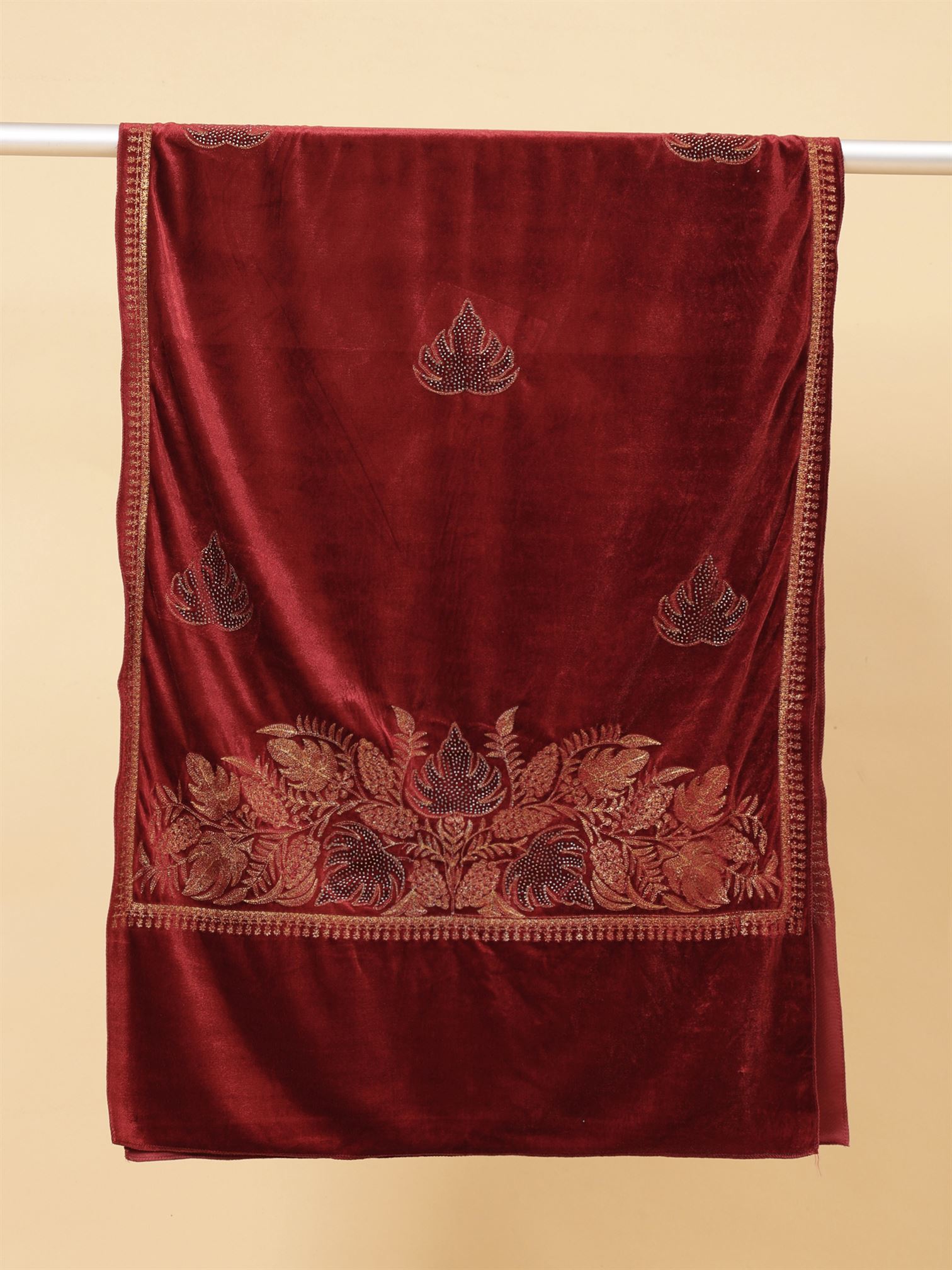 Maroon Embroidered Velvet Stole - MCHSVD1601M