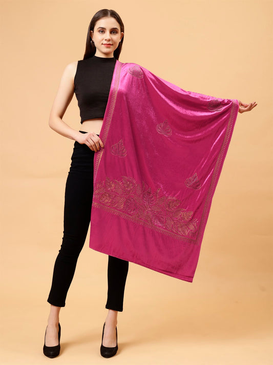 Magenta Embroidered Velvet Stole - MCHSVD1601MGT