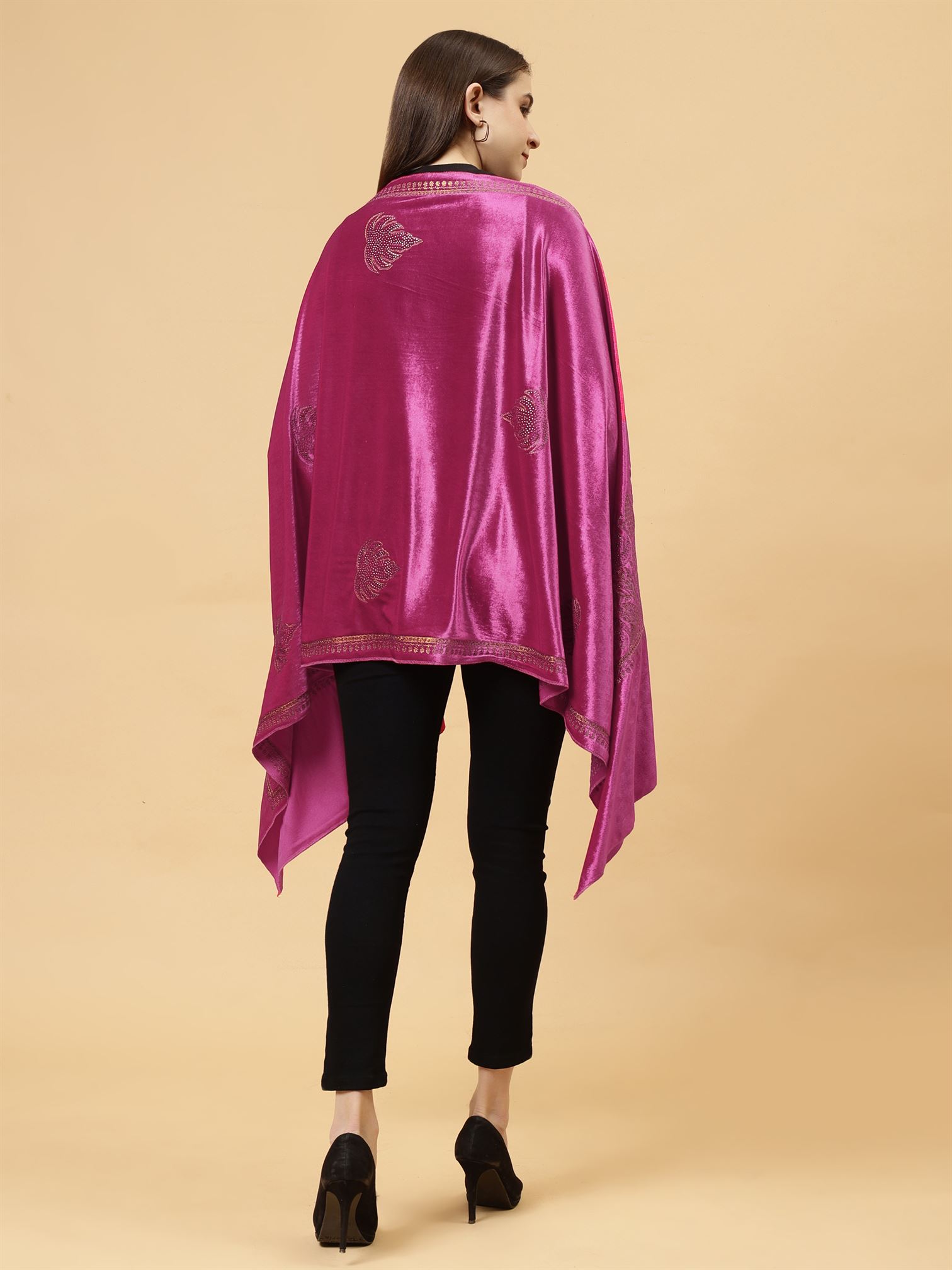 Magenta Embroidered Velvet Stole - MCHSVD1601MGT