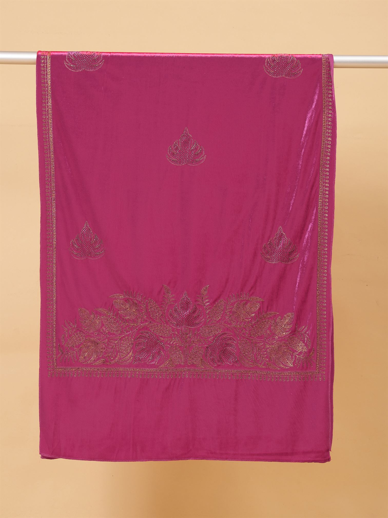 Magenta Embroidered Velvet Stole - MCHSVD1601MGT