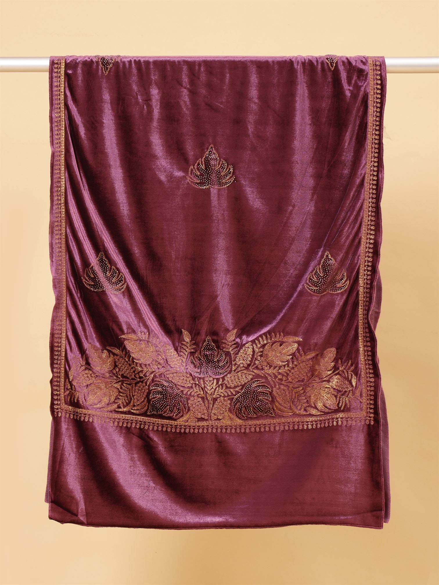 Purple Embroidered Velvet Stole - MCHSVD1601PUR