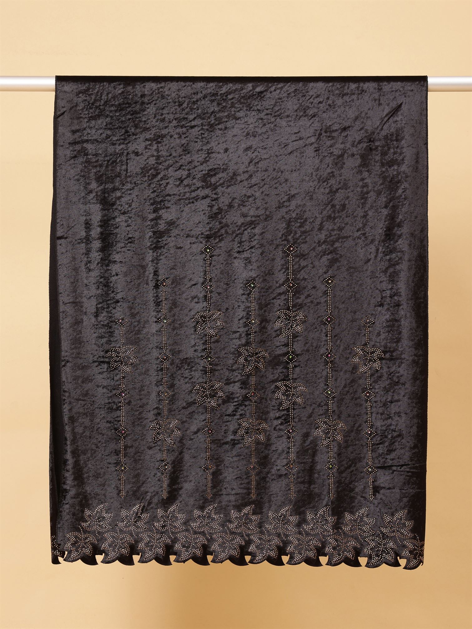 Black Embroidered Velvet Stole - MCHSVD1603BK