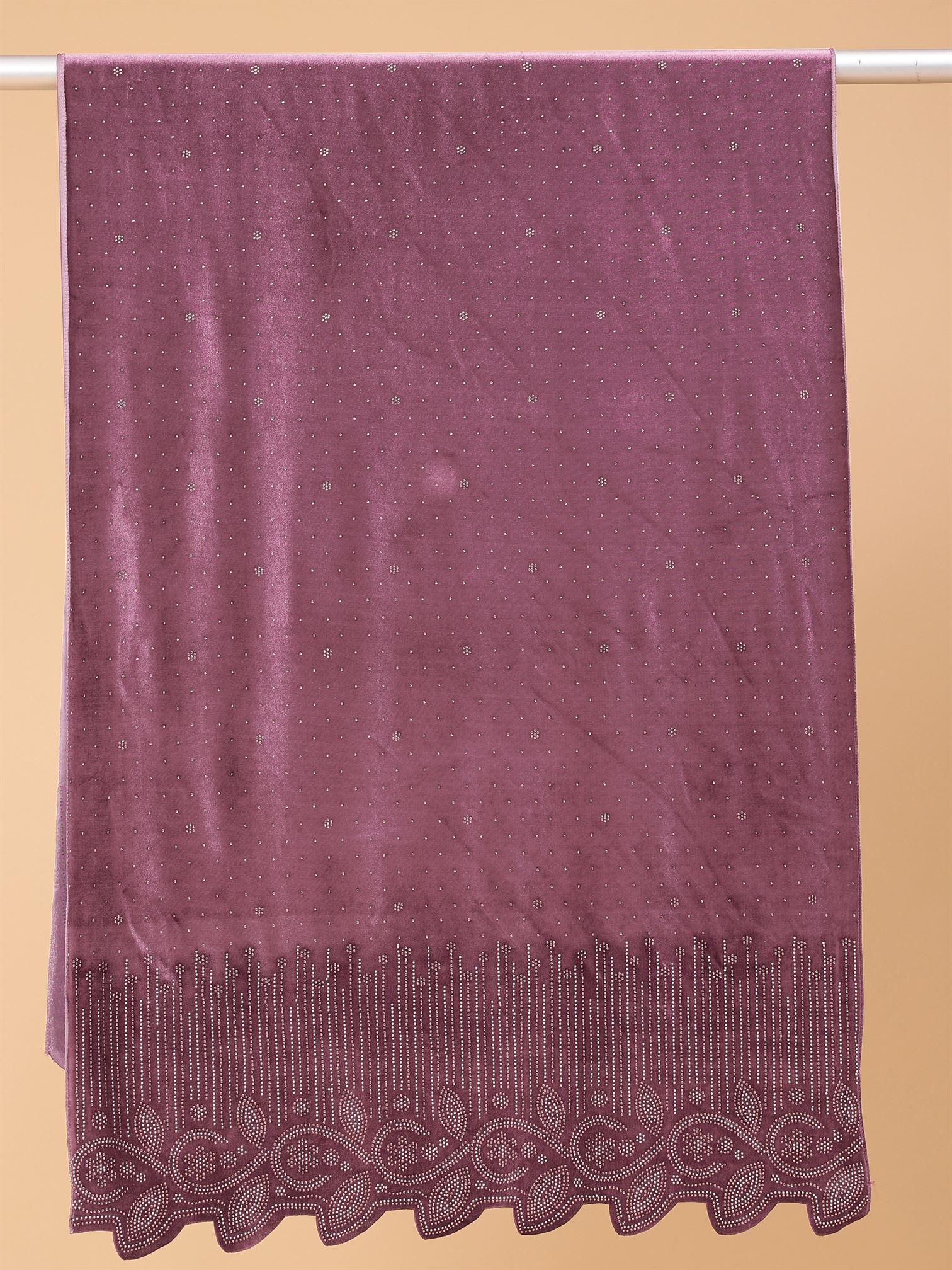 Onion Pink Embroidered Velvet Stole - MCHSVD1604OP