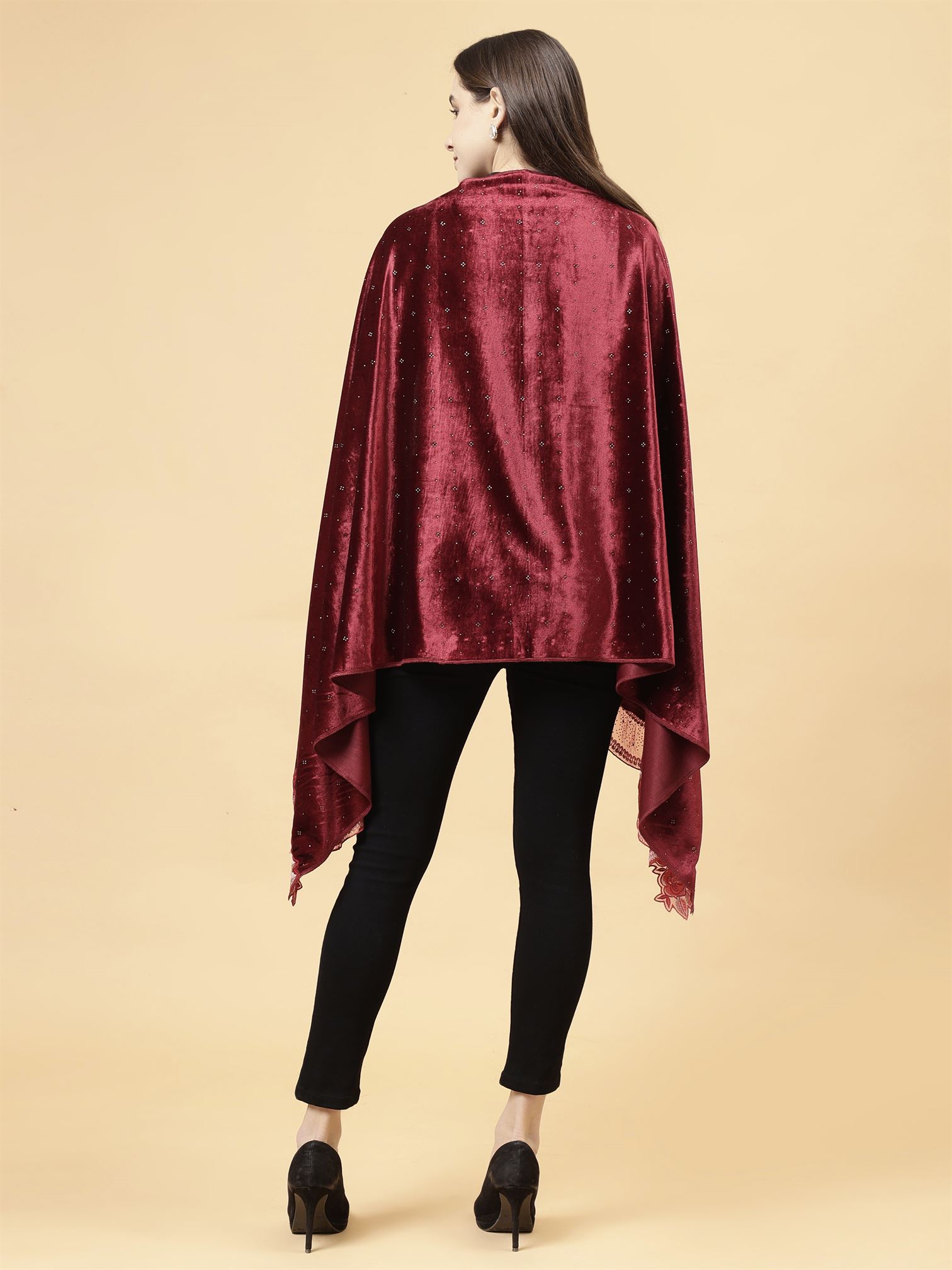 Maroon Embroidered Velvet Stole - MCHSVD1610M