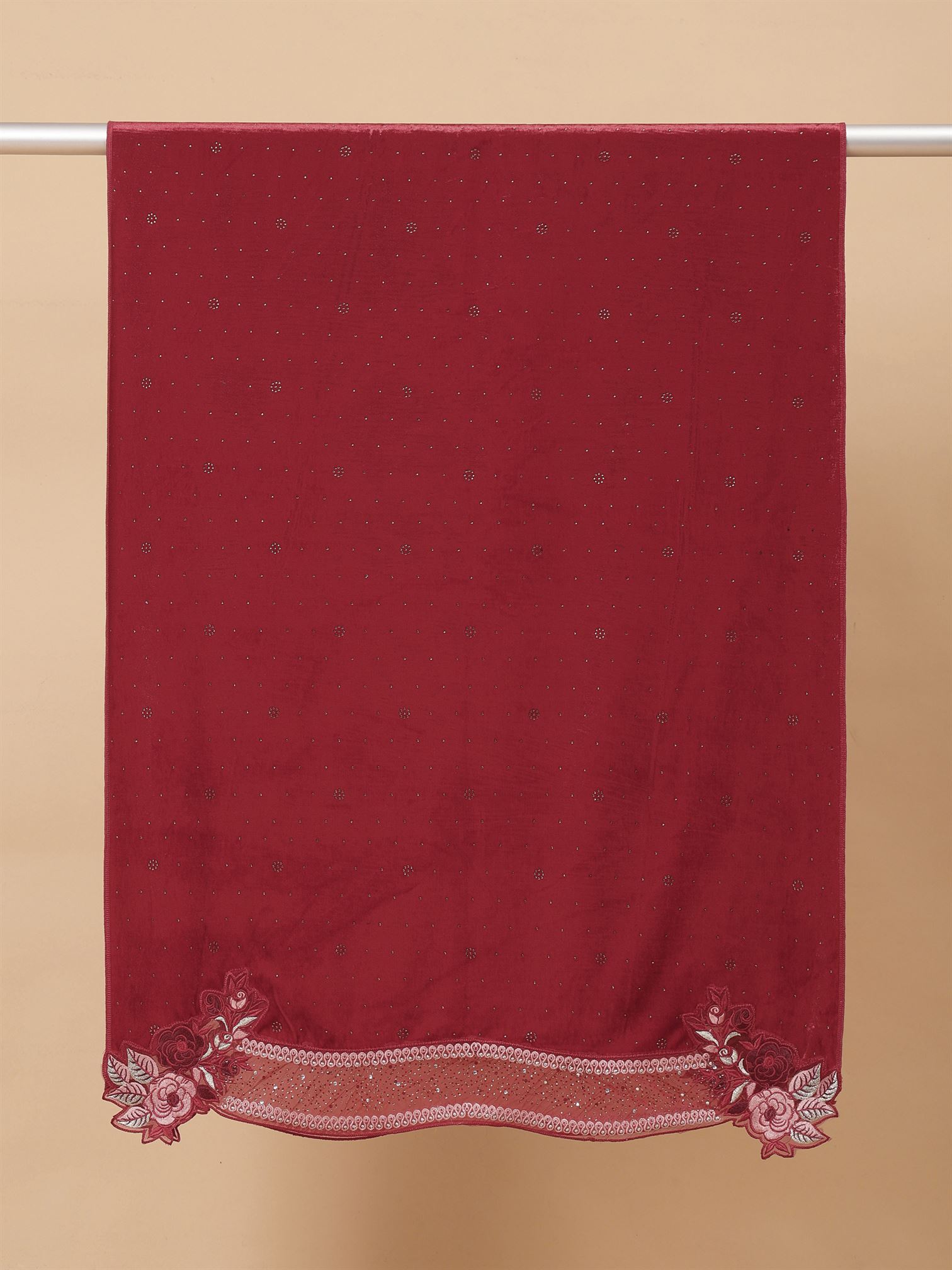 Red Embroidered Velvet Stole - MCHSVD1610R