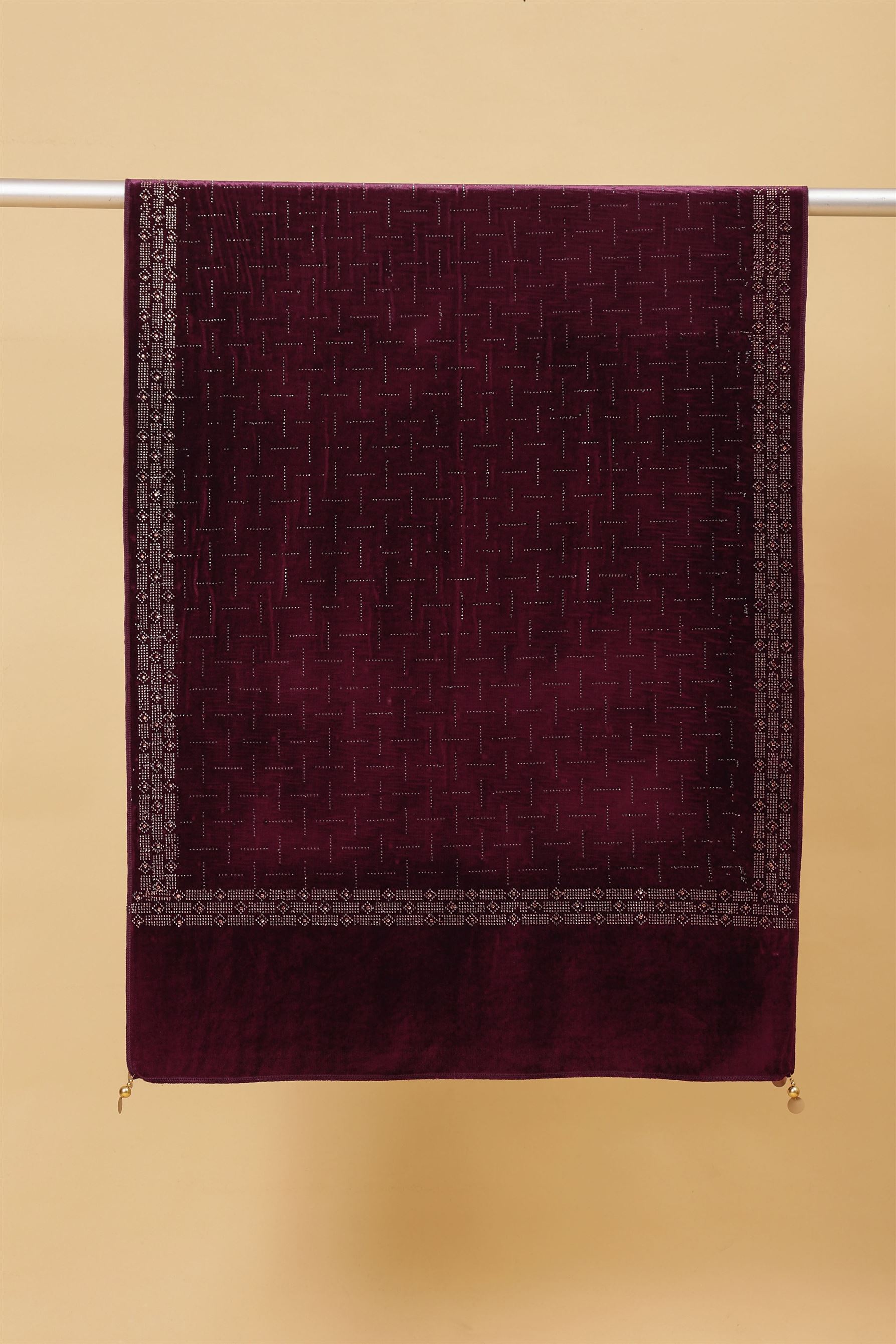 Wine Embroidered Velvet Stole - MCHSVD1611W