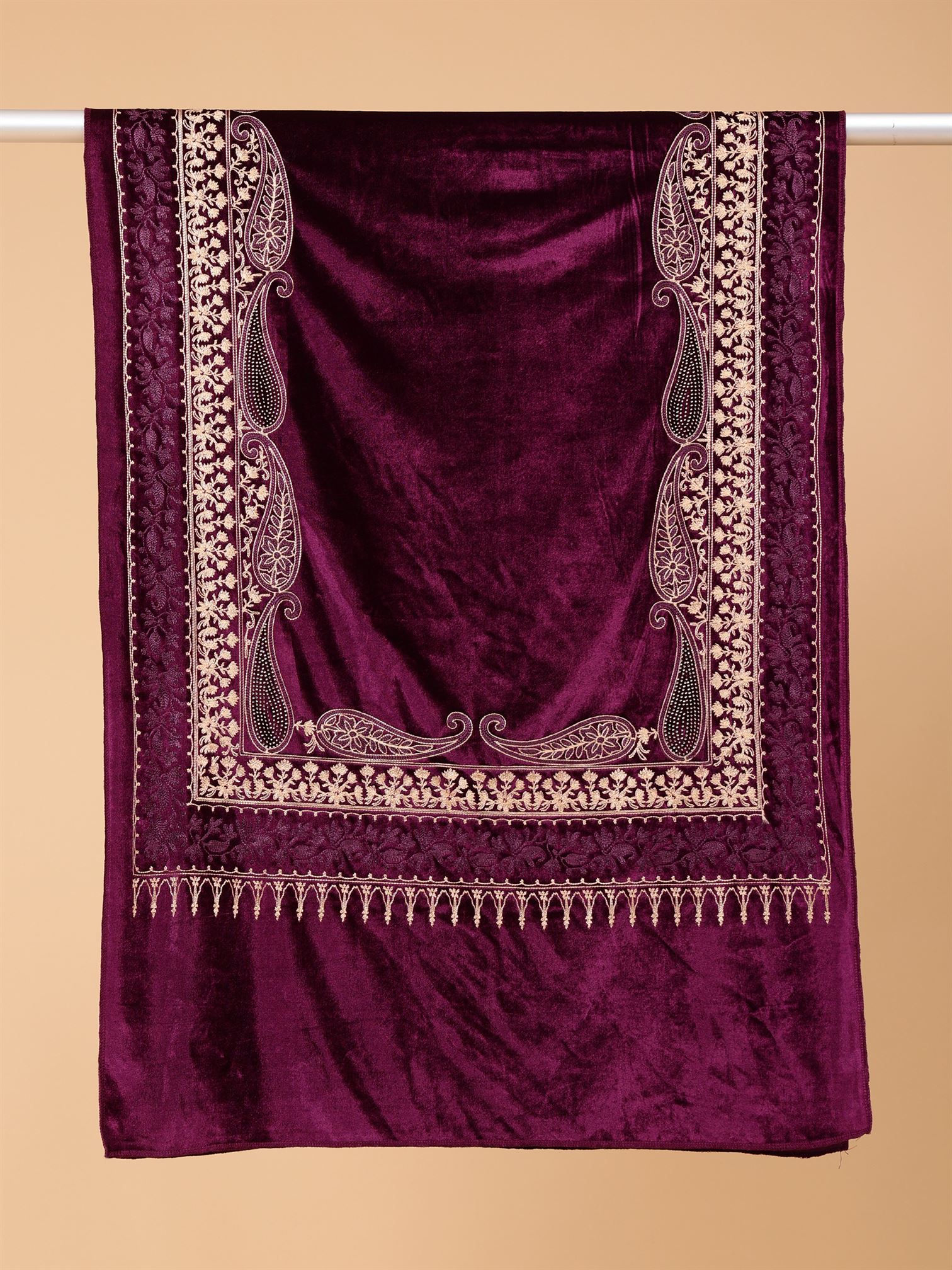 Purple Embroidered Velvet Stole - MCHSVD1651