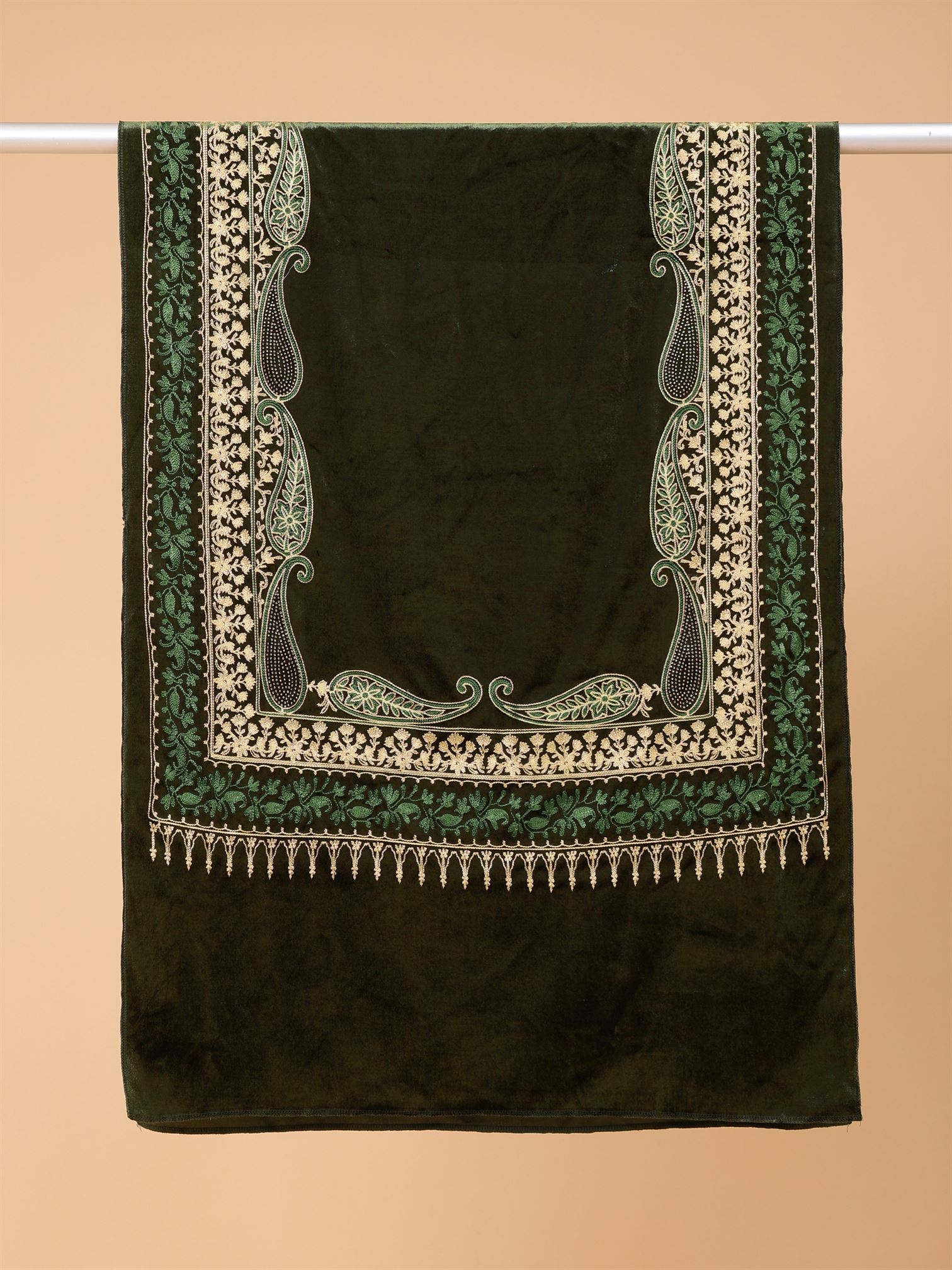 Mehndi Green Embroidered Velvet Stole - MCHSVD1653